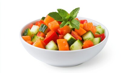 Wall Mural - A refreshing bowl of tropical papaya salad with diced papaya, cucumber, red bell pepper