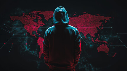 Hacker are planning to hack and attack networks and cyber security systems.team people innovation connection of line from nail node to node on map background , networking concept