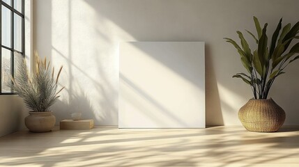 Poster - minimalist interior scene blank canvas presentation branding mockup design Scandinavian style natural elements simplicity