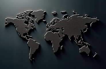 Aufkleber - Abstract global world map design. Modern metallic textured continents. Clean, sleek graphic style. Dark background. Global concept. High contrast. Detailed. Minimalist. Contemporary. Planet earth.