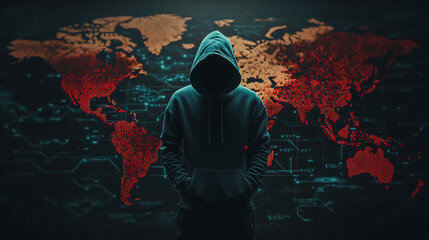 Hacker are planning to hack and attack networks and cyber security systems.team people innovation connection of line from nail node to node on map background , networking concept