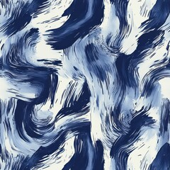 Poster - Ocean Waves Abstract Pattern Monochromatic Navy and White Graphic Design