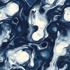 Poster - Seamless Abstract Pattern with Swirling Shapes and Bold Brush Strokes in Navy and White