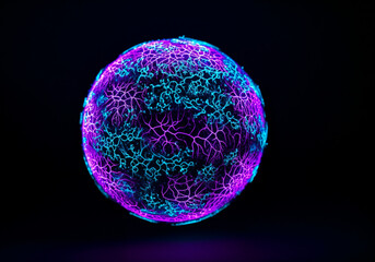 Poster - Fictional  planet Purple and cyan sphere with glowing veins on a black background