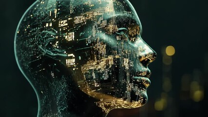 Poster - Exploring the fusion of technology and humanity in a luminescent urban landscape. Generative AI