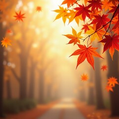 Poster - Vibrant orange and red leaves on a tree branch