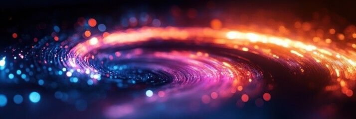 Poster - Vibrant Abstract Spiral Design with Glowing Threads and Dynamic Motion Energy in Bright Colors