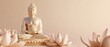 © Rickyloca - Golden Buddha Statue with Lotus Flowers. Gold and pink palette. Copy space. Generative AI