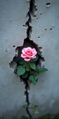 Wall Mural - A resilient rose blooms in the concrete cracks, a testament to hope and beauty's power to thrive in adversity