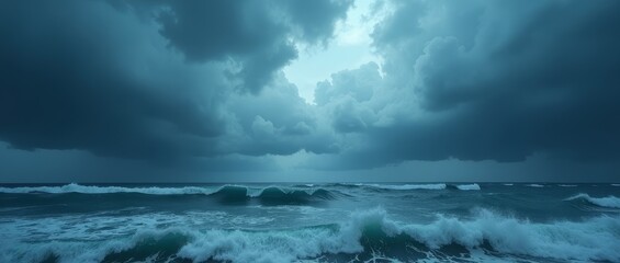 Wall Mural - The stormy sea under a cloudy sky