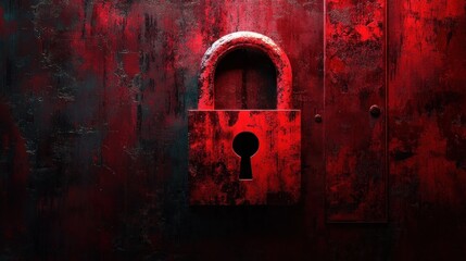 Poster - Hacking Concept with Red Lock Symbol Against Dark Background Highlighting Cybersecurity and Threat Awareness