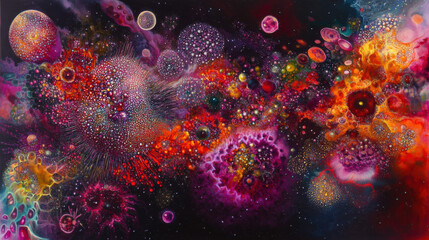 Wall Mural - a vibrant depiction of a cosmic void filled with countless tiny luminous particles, forming intricate constellations and clusters, delicate gradients of light emerging from the background