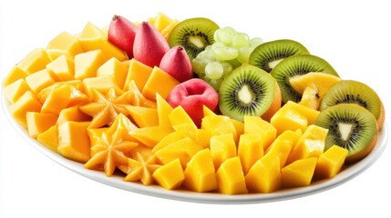 Wall Mural - A refreshing fruit platter with a variety of sliced fruits including mango, pineapple, orange