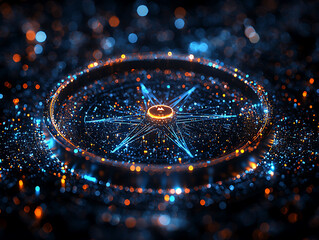 Poster - stunning abstract image of a glowing compass rose, rendered in vibrant blue and orange hues against 