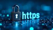 © EPICreation - Close of 'Https' text and padlock icon stand on blue circuit board background, SEO term for a safe encrypted connection on Internet with SSL certificate. Secure browsing and online safety concept