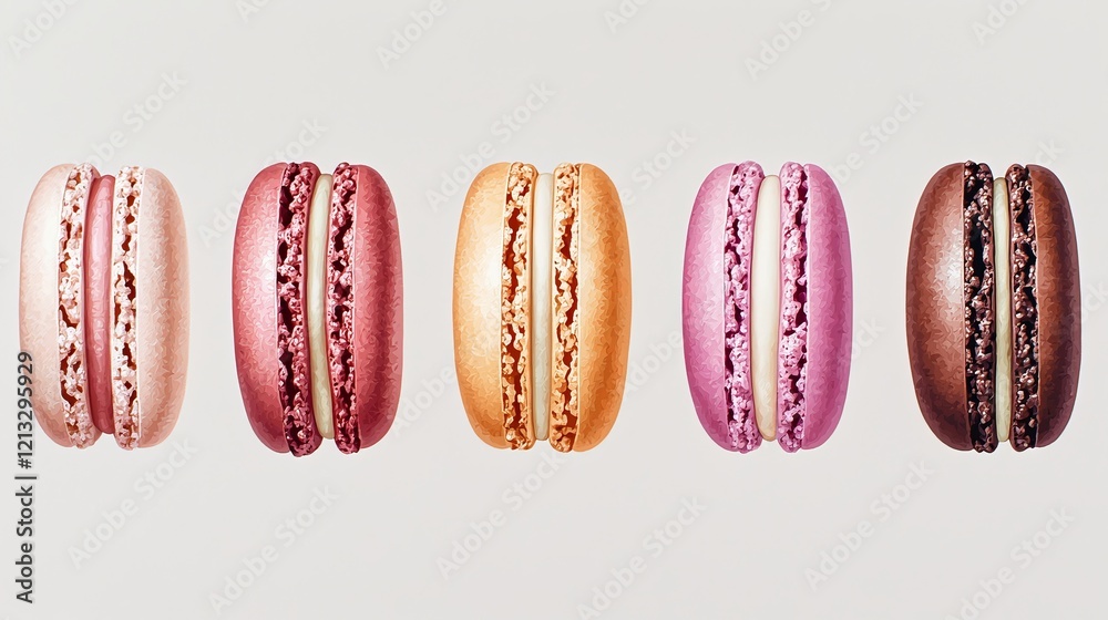 Brightly colored macaroons with intricate textures, captured in high ...