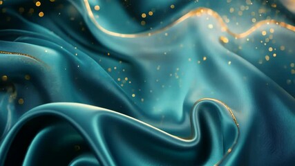 Poster - Swaying fabric glimmers with golden sparkles under soft light in an enchanting moment of texture and color. Generative AI