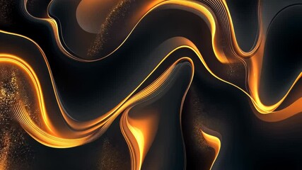 Poster - Fluid golden waves dance against a dark backdrop, creating an intriguing visual experience of motion and light. Generative AI