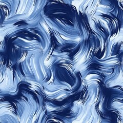 Poster - Ocean Waves Abstract Seamless Pattern in Navy and White