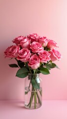 Canvas Print - A bouquet of pink roses in a vase, exuding elegance and romance