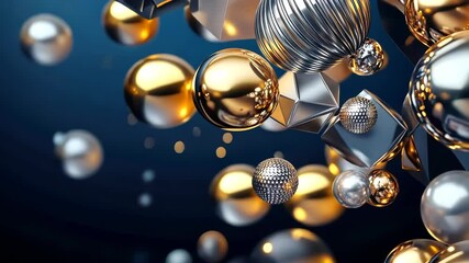 Poster - Explore the captivating dance of shimmering spheres and geometric shapes in an artistic display of light and texture. Generative AI