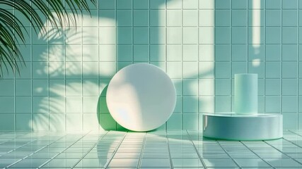 Poster - Glimmers of light dance in a serene space with minimalist shapes showcasing tranquility and modern design. Generative AI