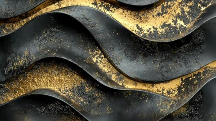 Poster - Discover the artistic beauty of textured waves in a stunning interplay of black and gold elements. Generative AI