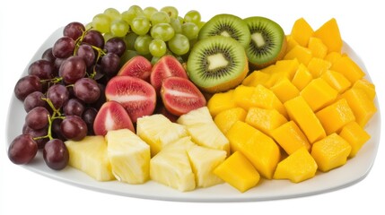 Wall Mural - A refreshing fruit platter with assorted sliced fruits including mango, papaya, kiwi