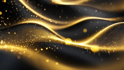 Poster - Luxurious golden waves dance gracefully through dark silk, creating a mesmerizing visual experience. Generative AI