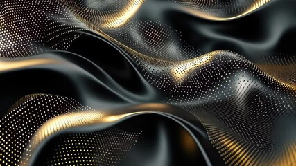 Poster - Discover the mesmerizing dance of black and gold waves flowing in a digital landscape at twilight. Generative AI