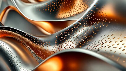 Poster - Fluid shapes dance in light revealing glistening droplets in vibrant metallic hues. Generative AI