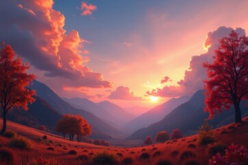 Sticker - A breathtaking sunset over a serene mountain landscape