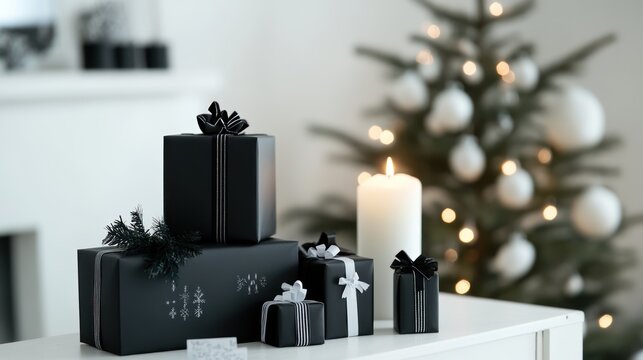 Modern minimalist advent calendar with sleek black and white designs, simple and elegant