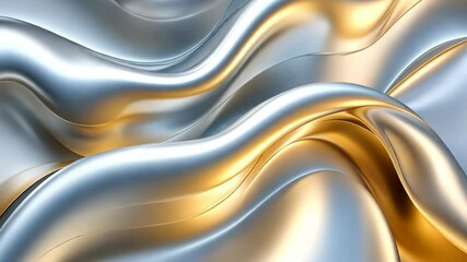 Poster - Rippling waves of metallic silver and gold create a mesmerizing visual dance in a captivating abstract art piece. Generative AI
