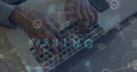 Aufkleber - image of firewall disabled text and data network over hands of caucasian man using laptop