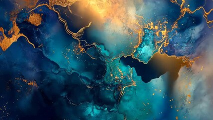 Poster - Vibrant swirls of gold and blue create a mesmerizing abstract masterpiece in this artistic exploration. Generative AI