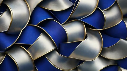 Poster - Intricate design showcases shimmering silver and vibrant blue ribbons intertwined in an artistic display. Generative AI