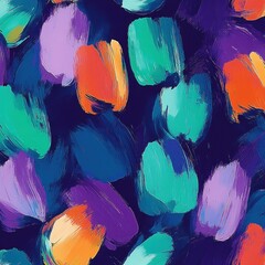 Poster - Vibrant Abstract Pattern with Bold Turquoise Orange and Green on Deep Purple Background
