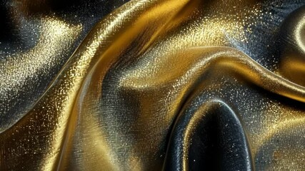 Poster - Captivating golden and black fabric waves flowing gracefully under the soft light enhances elegance and charm. Generative AI