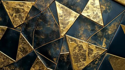 Poster - Golden geometric patterns create an artistic mosaic showcasing elegance and modern design in a striking wall decor. Generative AI
