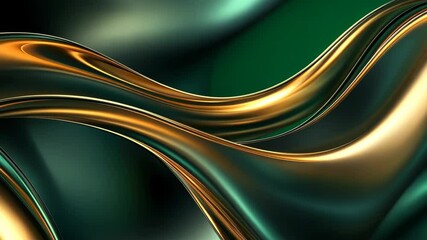 Poster - Flowing waves of gold and green dance in an abstract composition capturing elegance and fluidity in motion. Generative AI