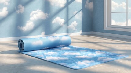 Wall Mural - Rolled Yoga Mat With Sky And Clouds Design