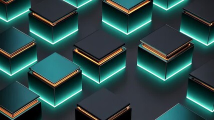 Poster - Futuristic urban landscape with glowing cubes illuminating the dark space in a mesmerizing arrangement. Generative AI