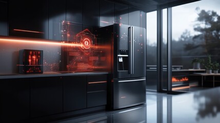 Poster - Futuristic Digital Kitchen with Smart Home Appliances and Intelligent Technology Interface