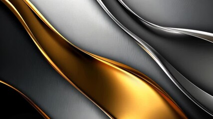Poster - Captivating curves of gold and silver dance over a sleek black backdrop in a stunning abstract composition. Generative AI