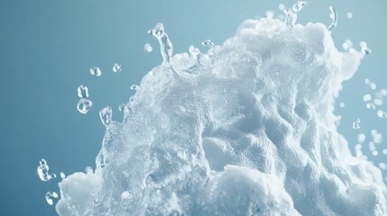 Poster - A dynamic perspective of a powerful wave cresting mid-motion, foam and spray frozen in sharp detail against a blue backdrop