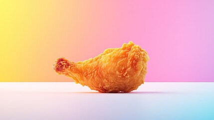 Aufkleber - A minimalist composition of a single fried chicken piece on a white surface, with a vibrant gradient background for copy