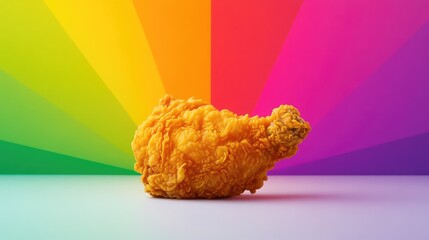 Aufkleber - A minimalist composition of a single fried chicken piece on a white surface, with a vibrant gradient background for copy