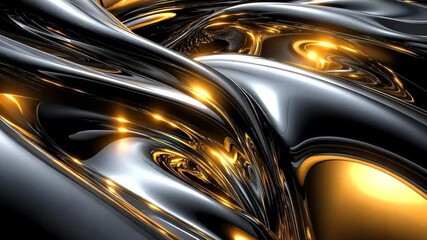 Poster - Fluid dynamics create mesmerizing patterns in a radiant black and gold display. Generative AI