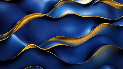 Poster - Textures of elegance showcase flowing waves of deep blue and golden accents in a mesmerizing artistic display. Generative AI